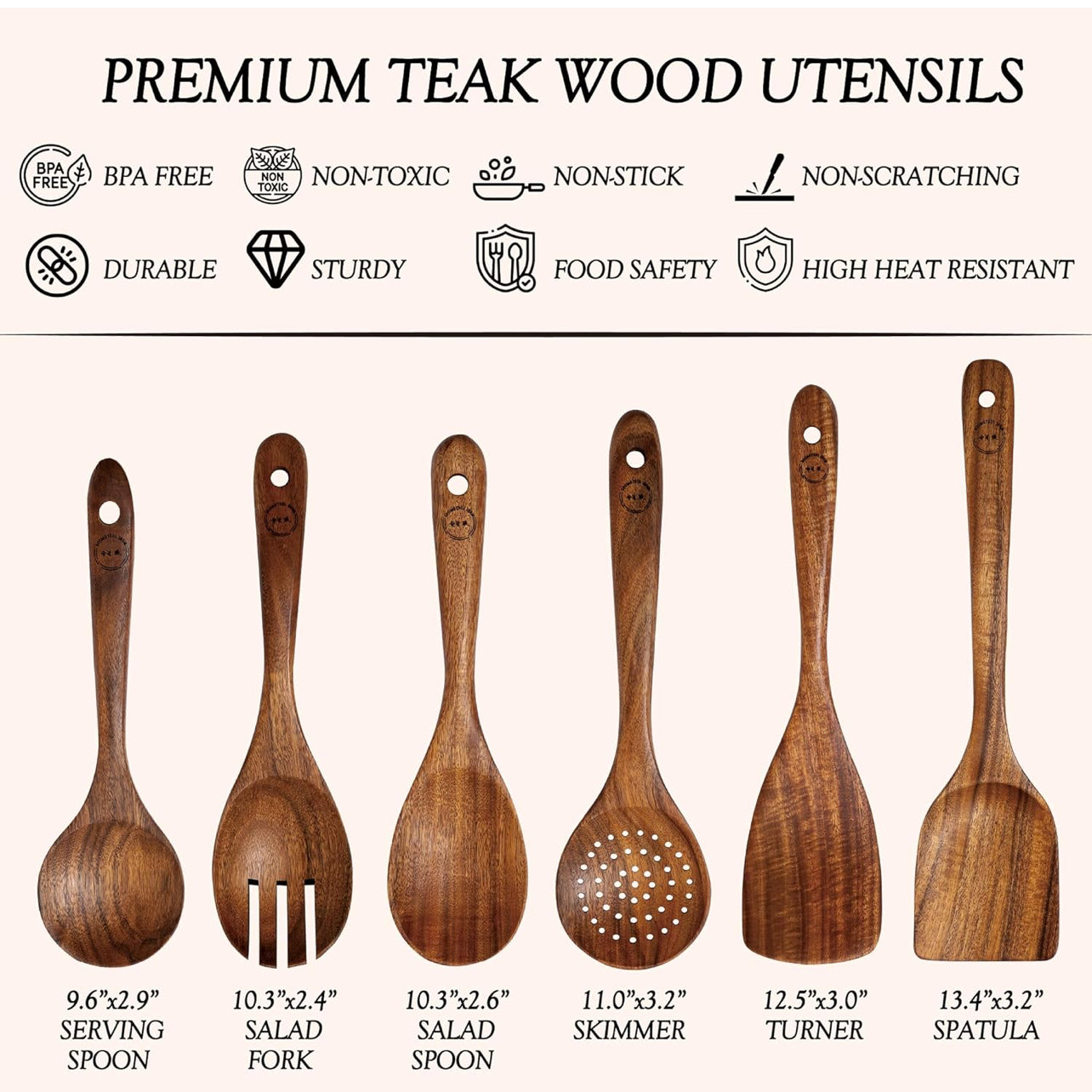 10-Piece Teak Wood Cooking Utensil Set